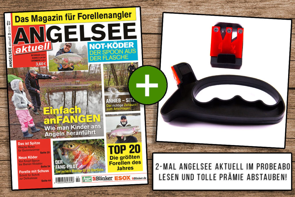Interessierst du dich fürs Angeln am Forellensee? Im „Angelsee aktuell“-Probeabo bekommst du 2 Ausgaben und dazu eine praktische Prämie (zum Beispiel einen Messerschärfer) – und das für weniger als 8 Euro! Foto: Angelsee aktuell