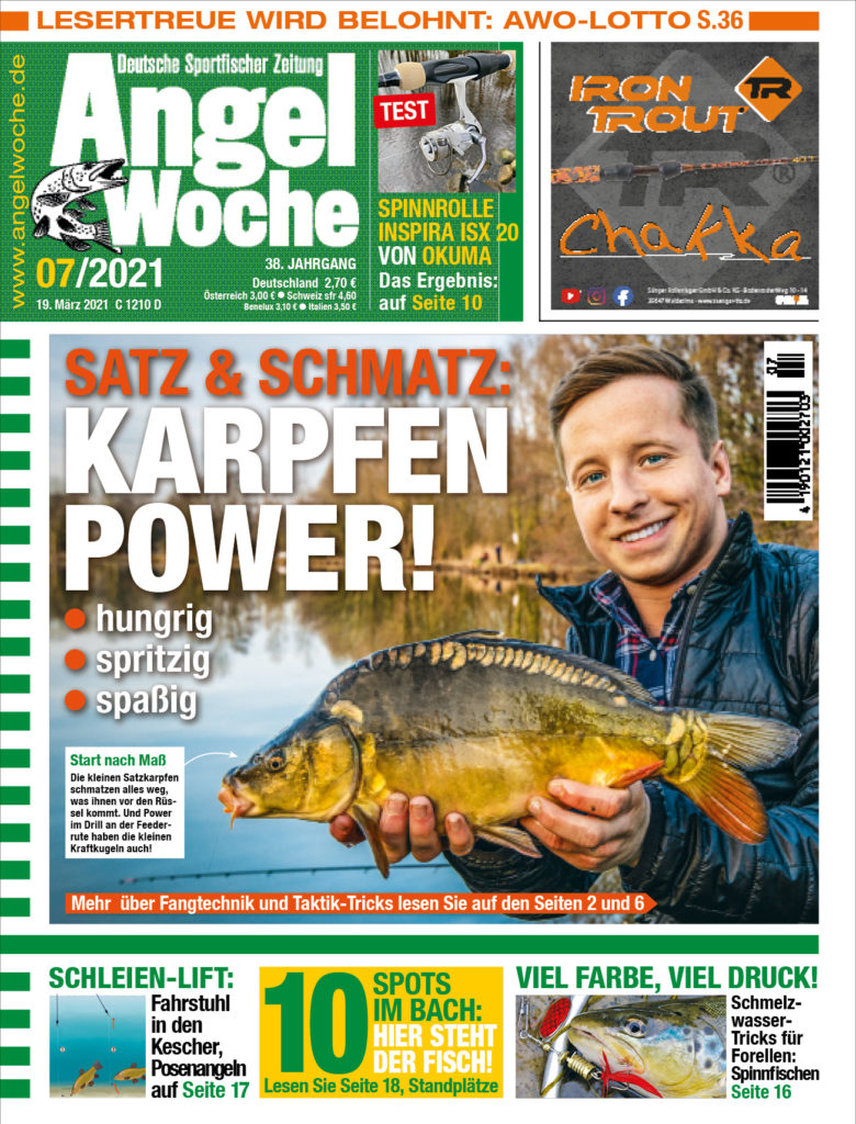 In der aktuellen AngelWoche 07 finden Sie neben dem Beitrag von Michael Kahlstadt auch weitere Artikel zum Forellenangeln, wie zum Beispiel die Hotspots im natürlichen Bach. Hier gehts zur Einzelausgabe!