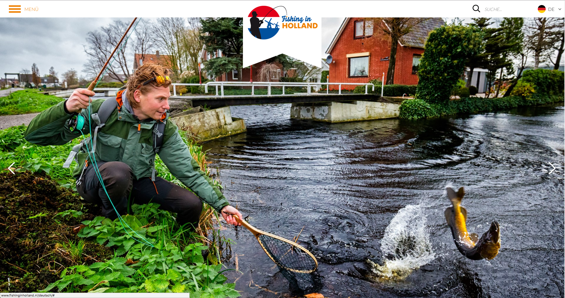 Auf der Startseite von www.fishinginholland.nl lässt sich rechts oben die Sprache einstellen. Foto: Screenshot/fishinginholland.nl