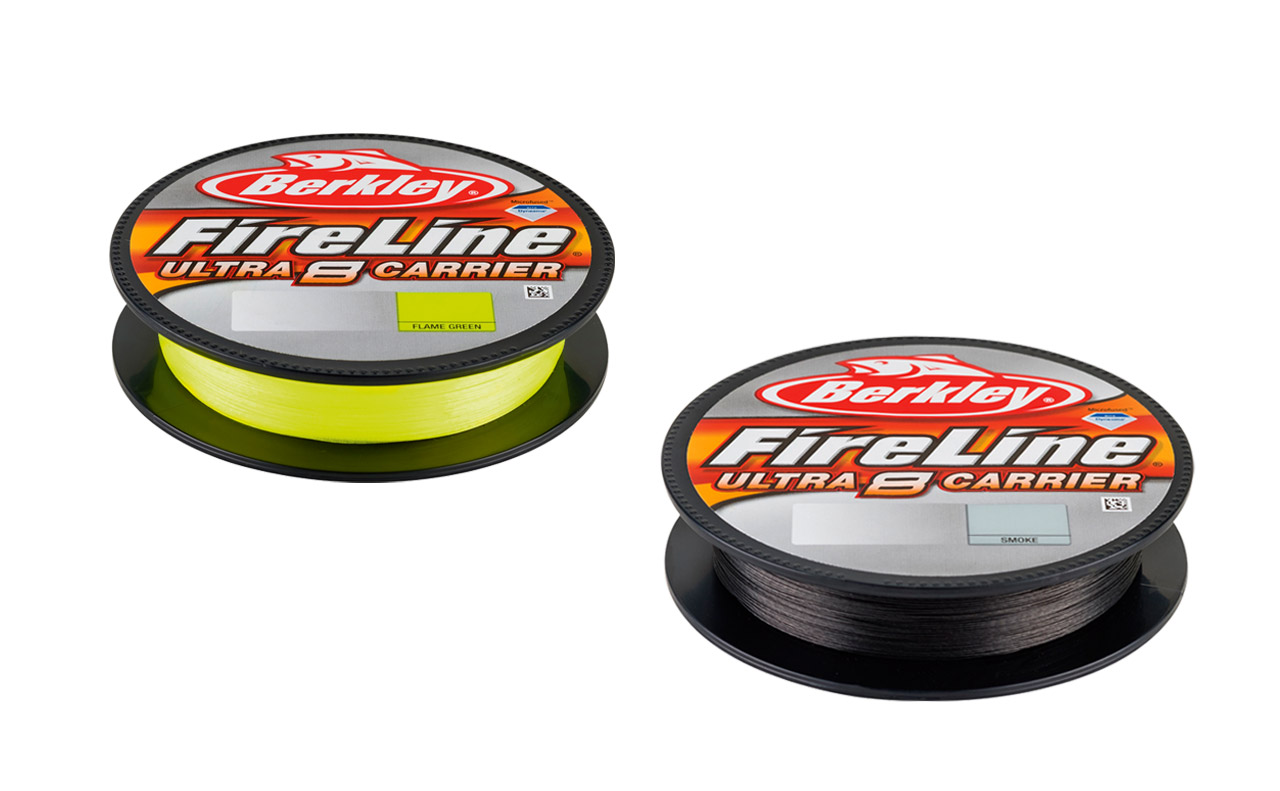 Der 0,10er Durchmesser der "Fireline Ultra 8 Carrier" trägt 6,2 Kilogramm, die 0,39er Stärke 29,1 Kilo. Drei Farben sind erhältich: Smoke, Crystal, Fluo Green. Spulengröße: 150, 300 und 1.800 Meter.