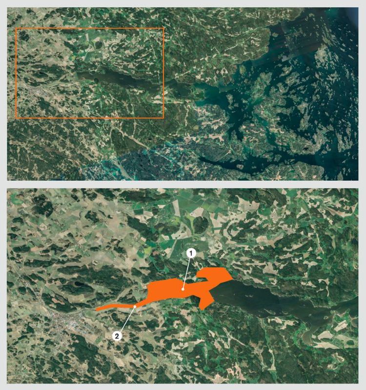 Karte eines Schärengebiets mit Hotspots für das Barschangeln in Schweden