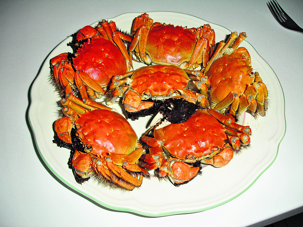 Zubereitete Krabben auf einem Speisteller.