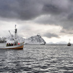 Kutter auf dem Meer beim Angeln vor den Lofoten.