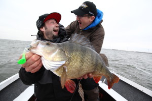 Gewaltige 3 stachelige Kilo: Dirk Fastenau und Steffen Schulz freuen sich tierisch über diesen First-Class-Barsch © Quantum