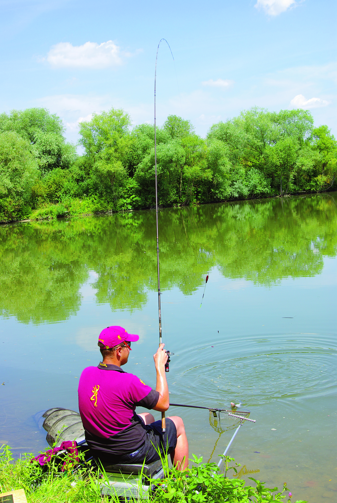Angler landet Brassen an der Matchrute
