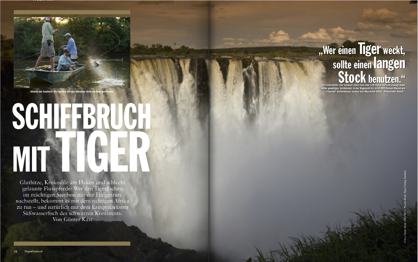 Der Sambesi, hier die Victoriafälle, bietet ideale Bedingungen für den Tigerfish – und das Fliegenfischen auf das Flussmonster in Afrika!