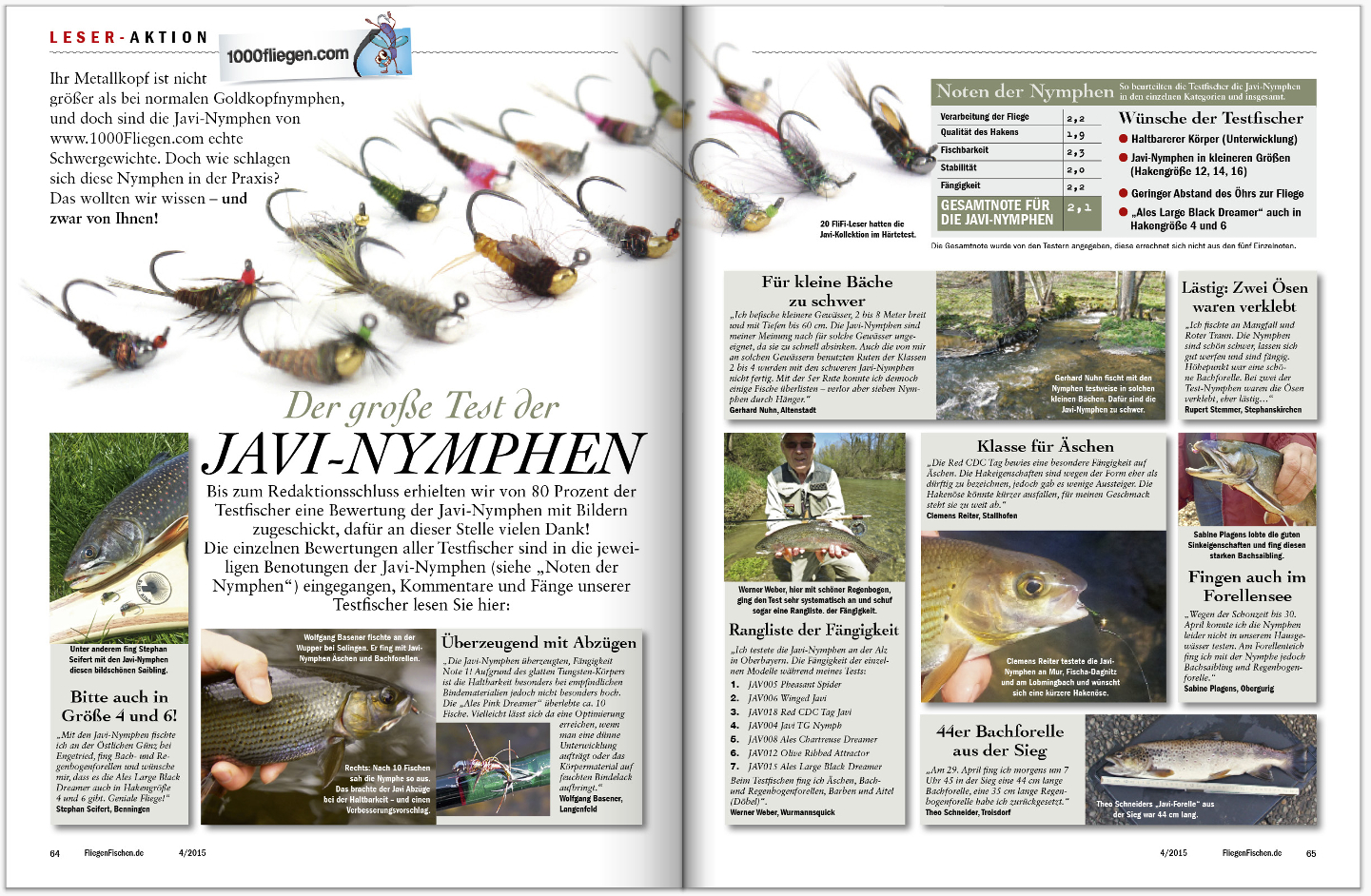 FliegenFischen-Leser testen Fliegen und berichten im Magazin über Ihre Erfahrungen und Fänge, die sie beim Fliegen-Test gemacht habe. In diesem Fall wurden die Javi-Nymphen getestet.