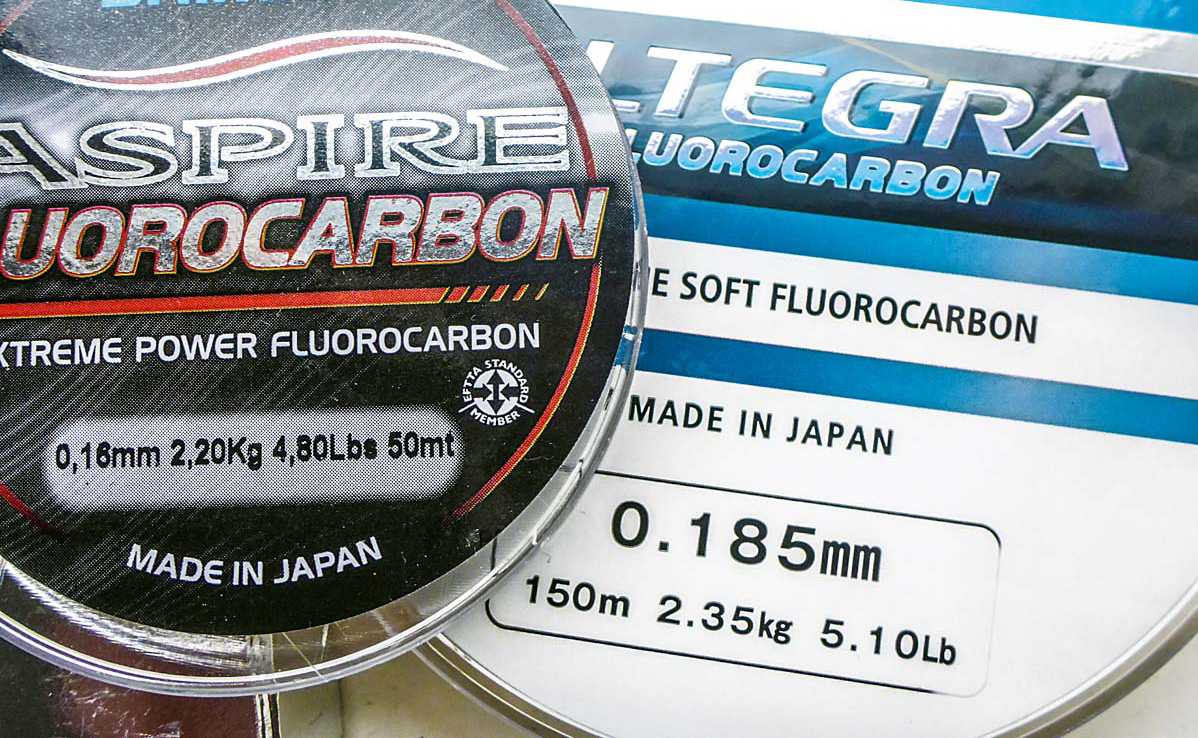 50 m vs. 150 m: Als Vorfachmaterial ist Fluorocarbon bereits etabliert, als Hauptschnur muss es sich noch gegen Mono und Geflochtene durchsetzen.