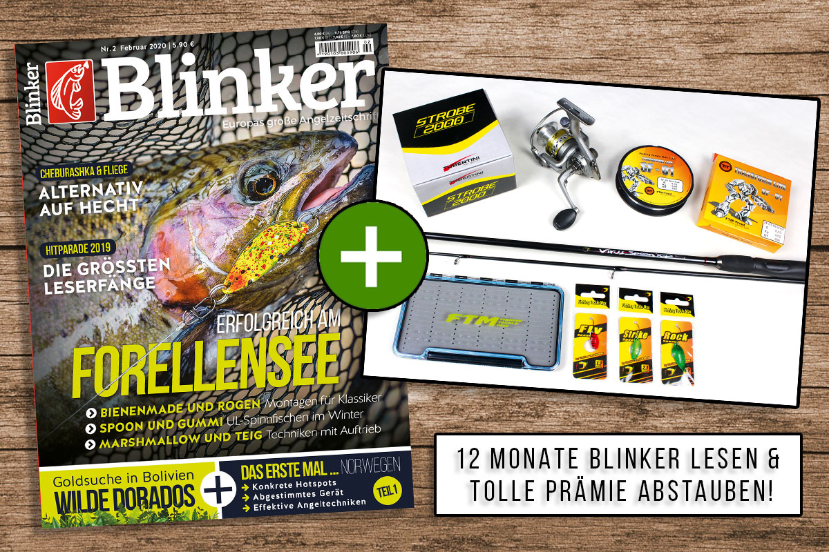 Jetzt Blinker abonnieren und das FTM-Spoonset als Prämie bekommen – damit kann der Spaß am Forellensee gleich losgehen! Foto: BLINKER / Fishing Tackle Max