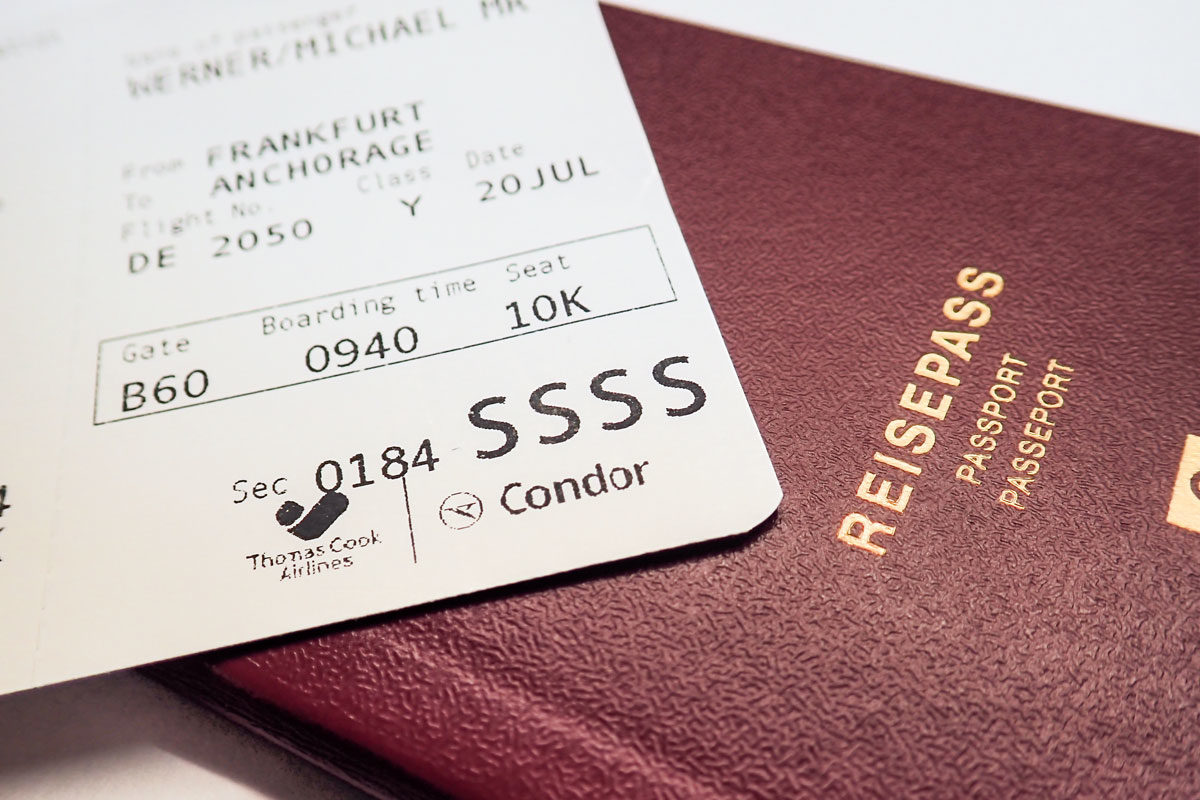 Das Flugticket des Grauens! Das „SSSS“ unten rechts auf ist ein wenig dezenter Hinweis von Homeland Security, dass man als nicht vertrauenswürdig eingestuft worden ist. Foto: M. Werner