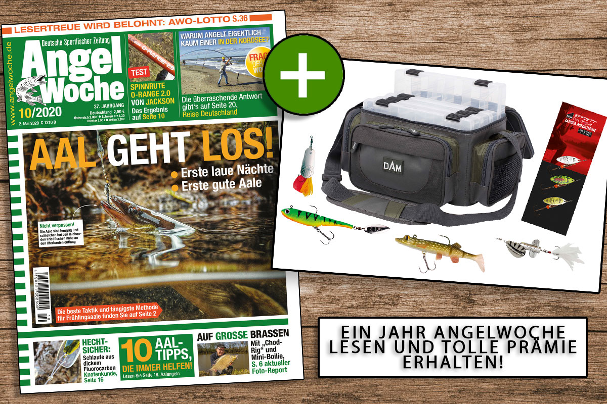 Angelpraxis pur! 26 Ausgaben AngelWoche lesen und die DAM Spinning Bag als Prämie abstauben – nur bei uns im Shop! Bild: AngelWoche / DAM