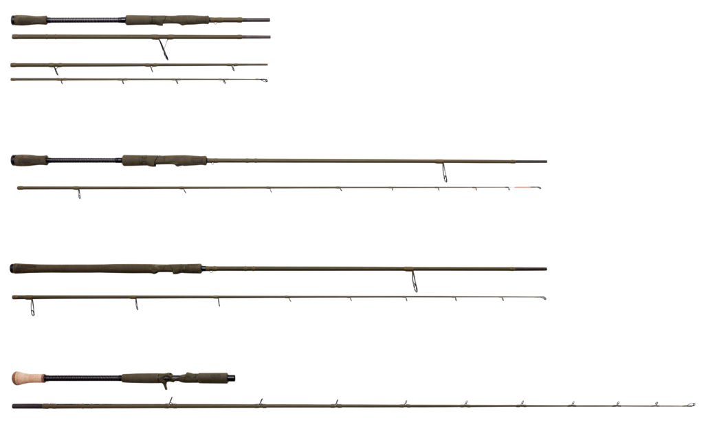 Vier weitere Modelle der SG4-Serie (von oben nach unten): SG4 Dropshot Specialist; SG4 Shore Game; SG4 Medium Game 4SEC (4 Teile); SG4 Swimbait Specialist Trigger. 
