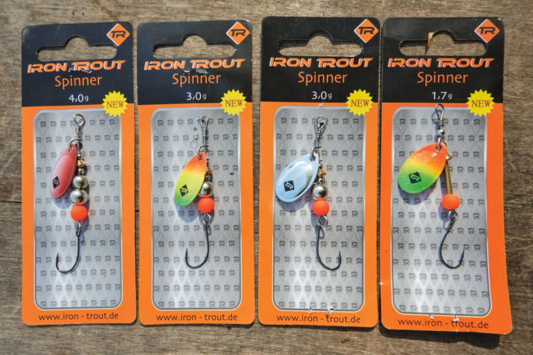 Wir suchen Testangler für Spinner! Das ist das Test-Set: Iron Trout Spinner 4 Forellenspinner mit Einzelhaken Gewicht: 1,7 g, 3 g (2x) und 4 g. Foto: F. Schlichting