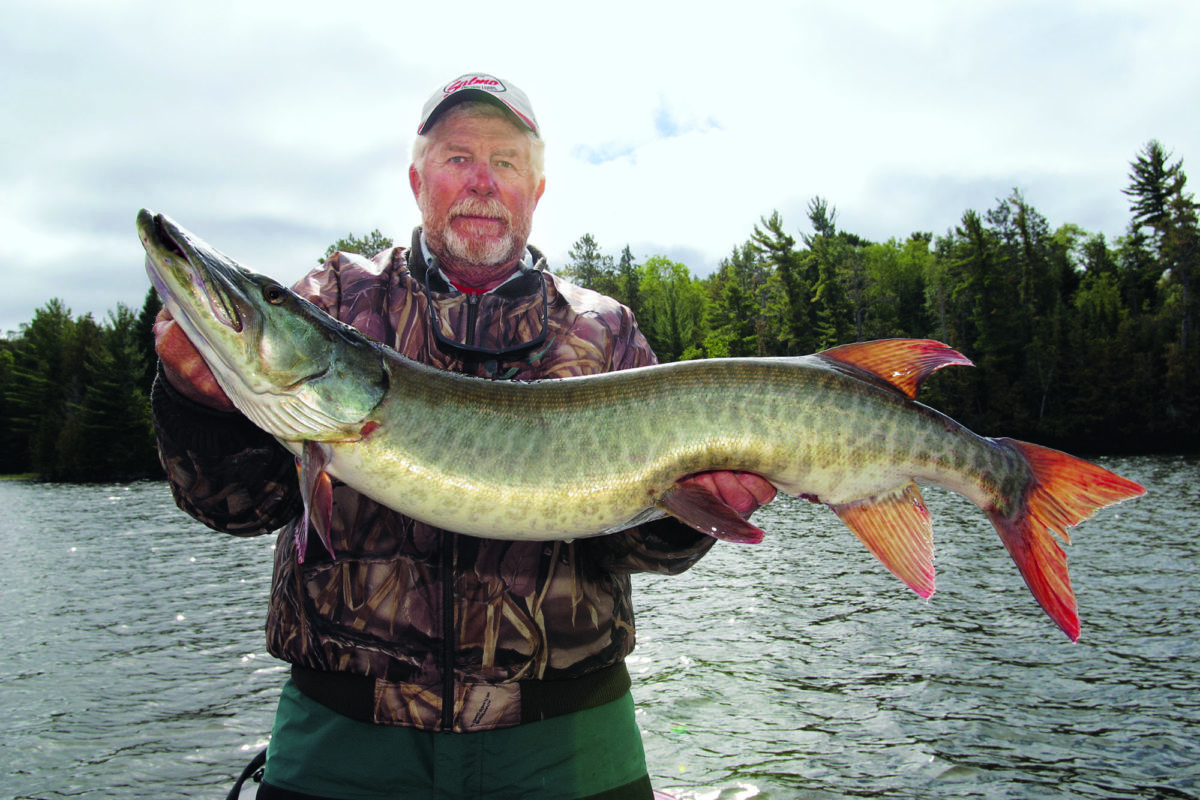 Angler mit Musky, Muskellunge