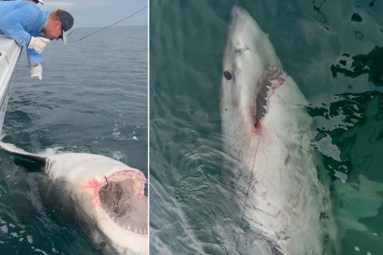 Der riesige Hai, den Chip Michalove vor South Carolina fing, wurde mit einer Kamera markiert.