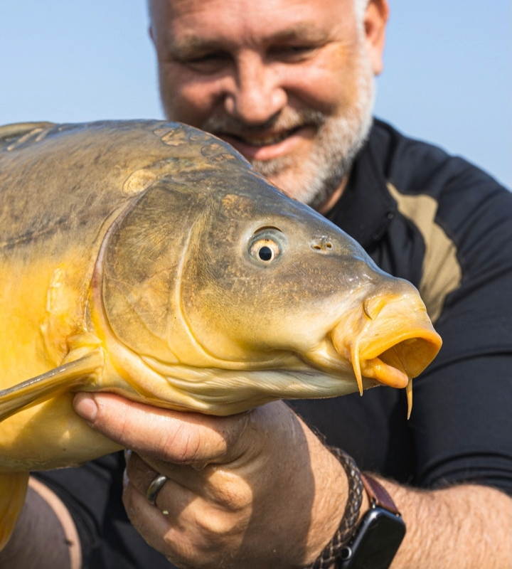Angler mit Karpfen