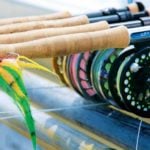 Vier Fliegenruten nebeneinander