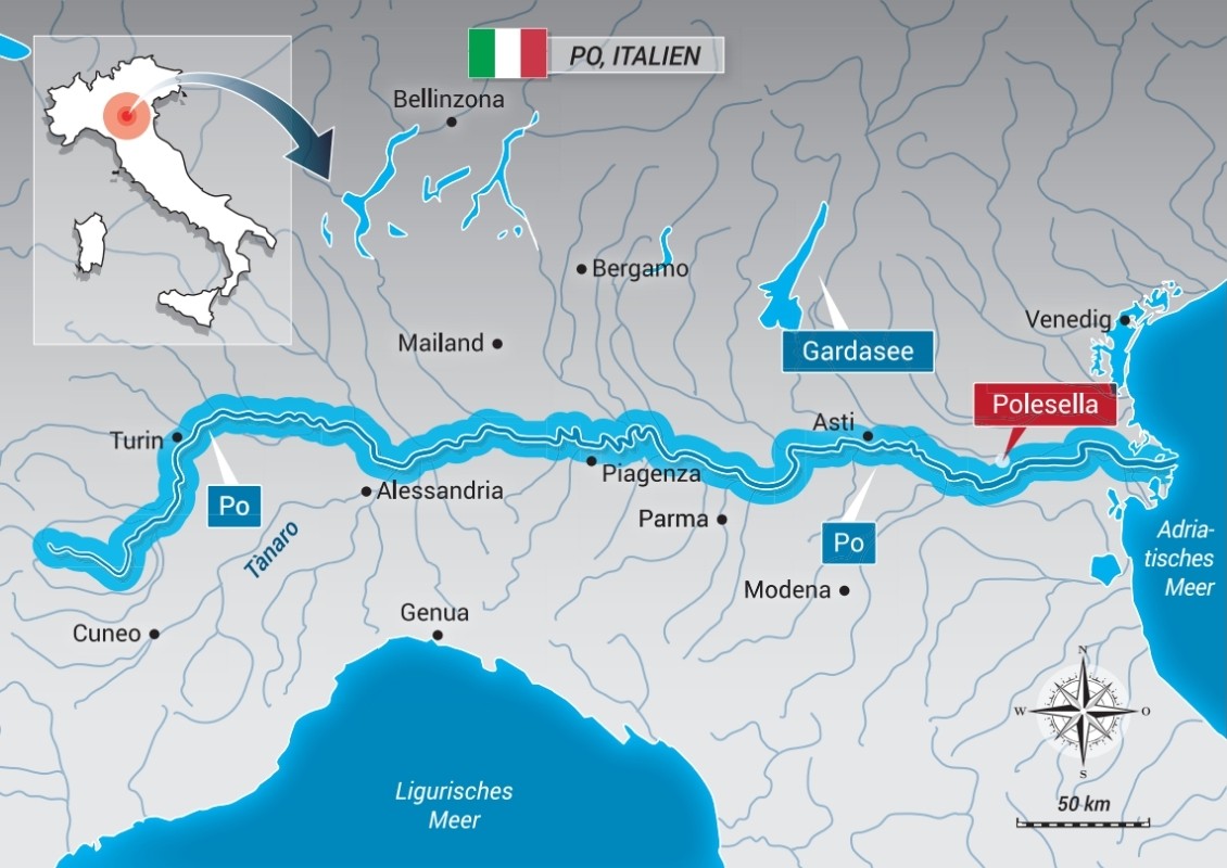 Karte des Po in Italien