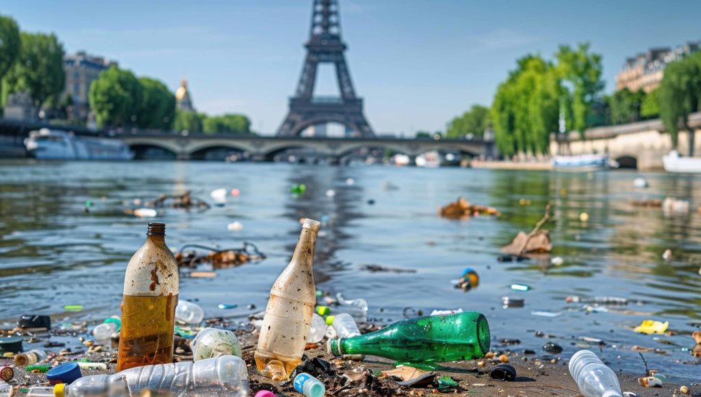 Müll im Wasser vor dem Eiffelturm
