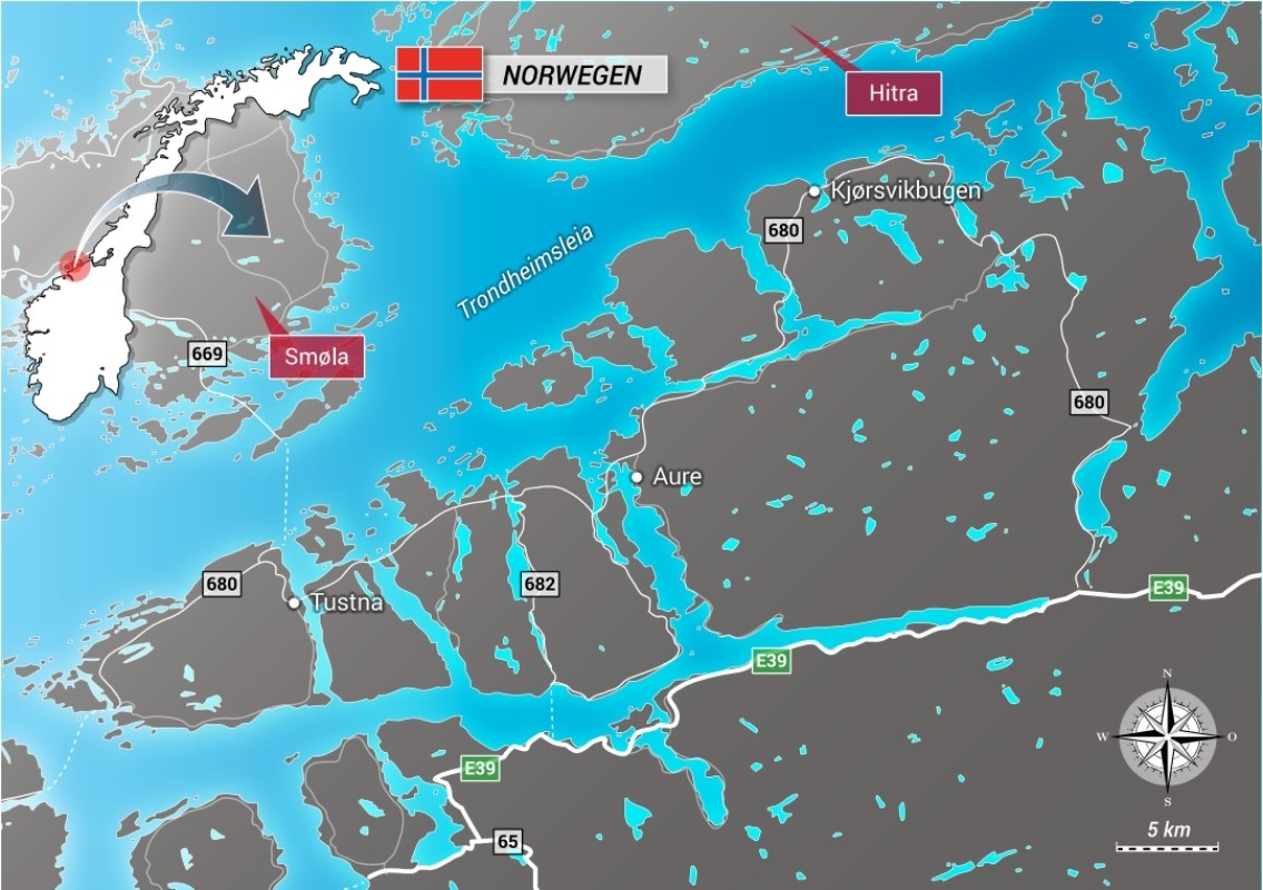 Karte vom Gebiet in der Trondheimsleia, der besten Fangstellen für Seehecht in Norwegen