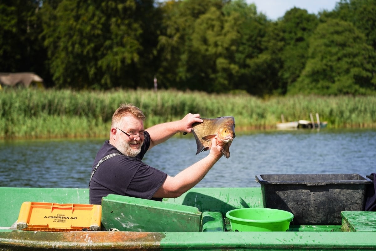 Angler mit großer Brasse aus dem Westensee