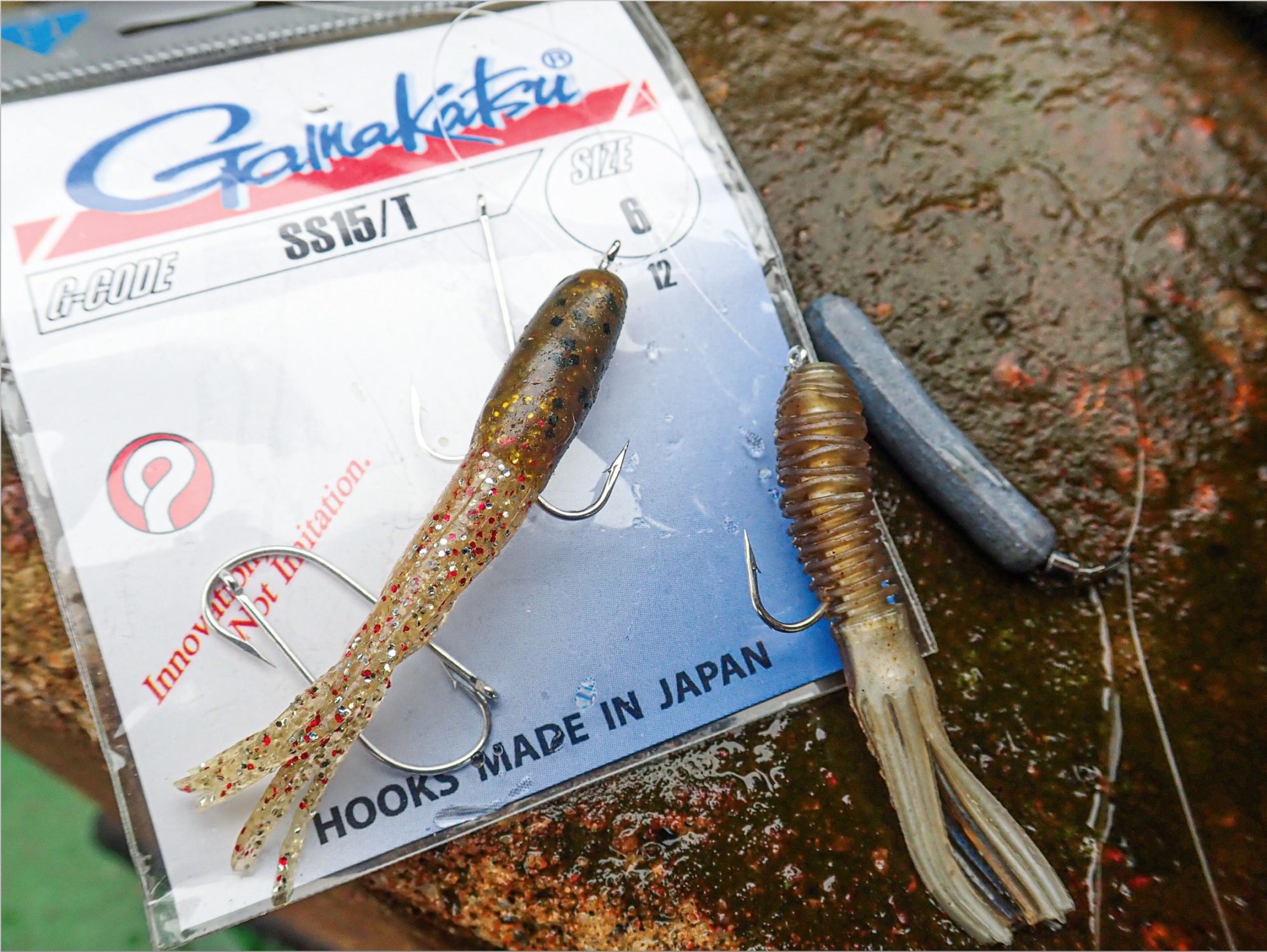 Diese drei Dinge braucht man: Haken, Mini-Tuben und Dropshotblei.