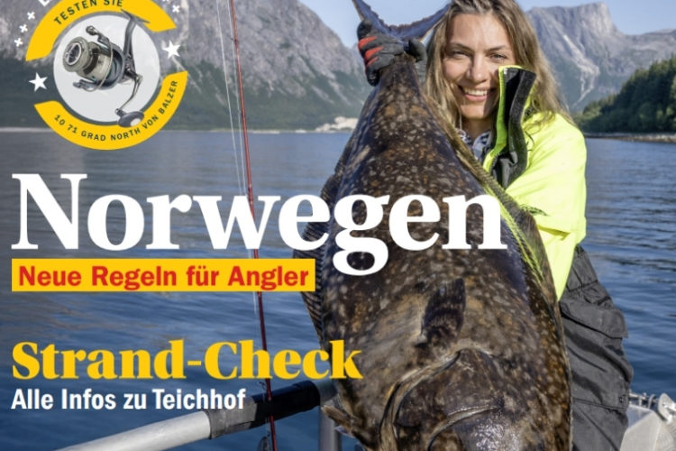 Das Cover der 112. Ausgabe der Kutter & Küste mit einer Anglerin, die einen Heilbutt gefangen hat