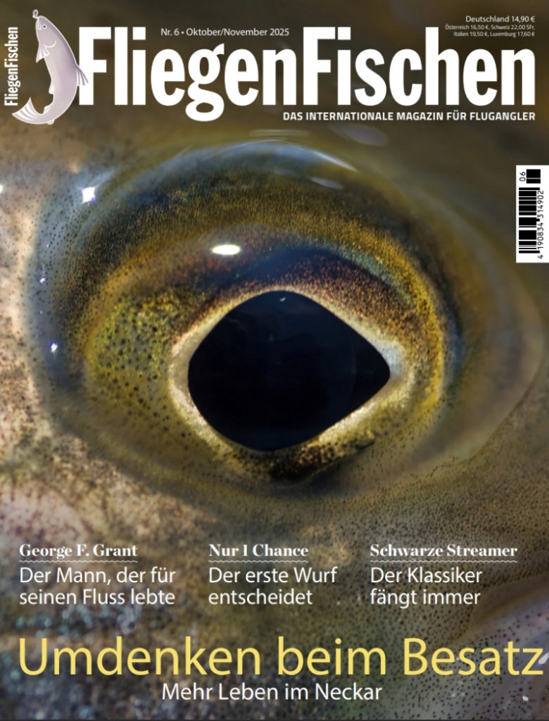 Heft-Cover der FliegenFischen 06/2025: Umdenken beim Besatz: Mehr Leben im Neckar