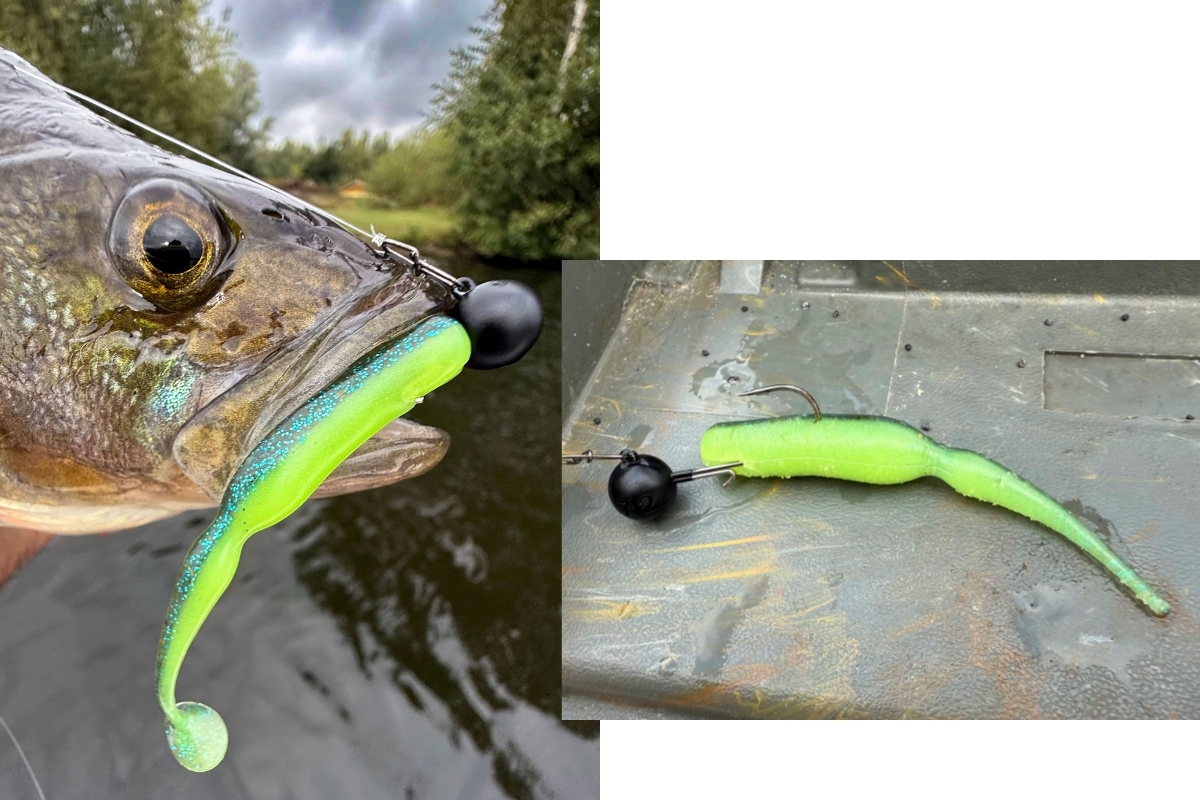 Keitech Swingbait, einmal mit Barsch, einmal ohne Schwanz