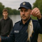 Jungangler angelt mit lebendem Köderfisch Lebendköder