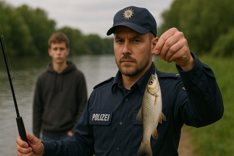 Jungangler angelt mit lebendem Köderfisch Lebendköder
