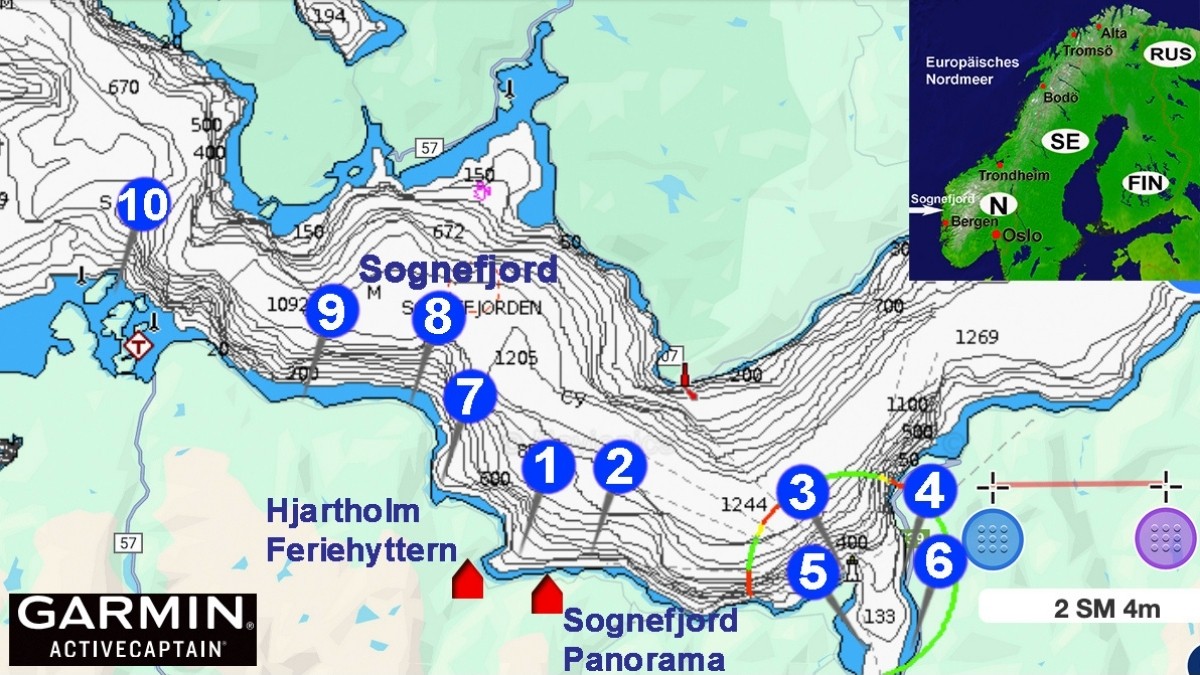 Seekarte für das Angeln im Sognefjord