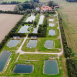 Drohnenblick über die 16 gepflegten Teiche beim Angel- und Freizeithof Weseloh.