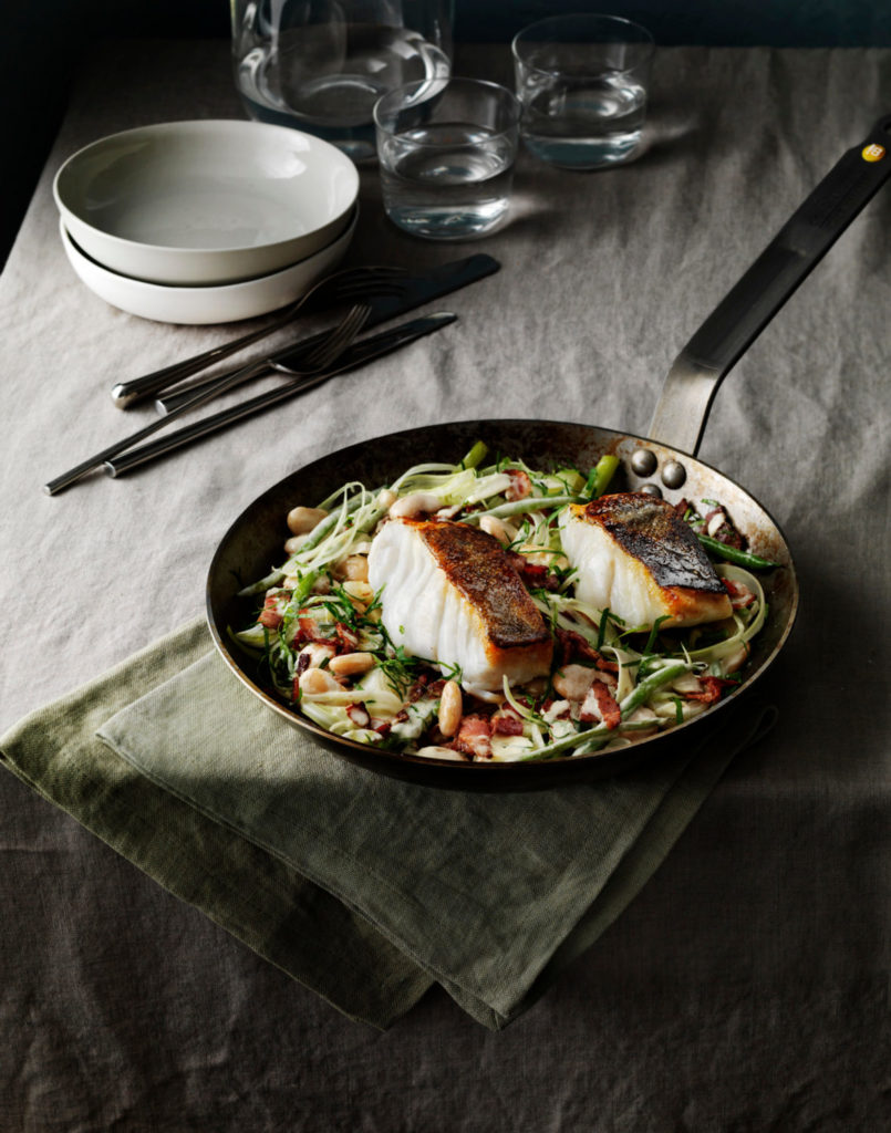 Skrei in der Pfanne mit Bohnen