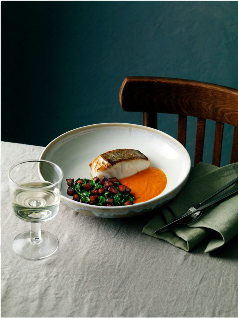 Gebratener Skrei mit Spinat und Chorizo Rezept