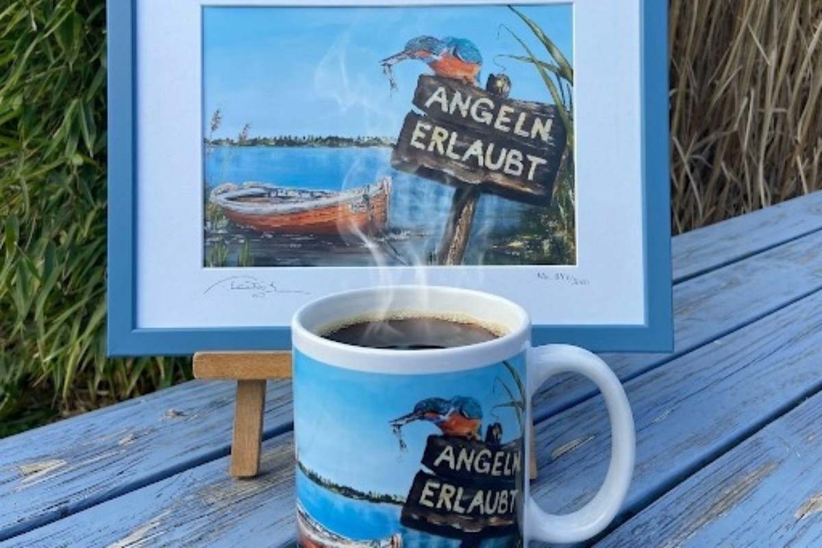 Eisvogel Kunst Thomas Kubitz, Kunstdruck und Kaffeebecher Angeln