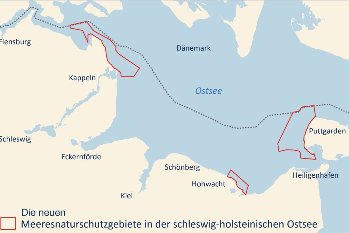 Die 3 neuen Ostseeschutzgebiete (rot gekennzeichnet) - Meeresschutzgebiete in der Ostsee