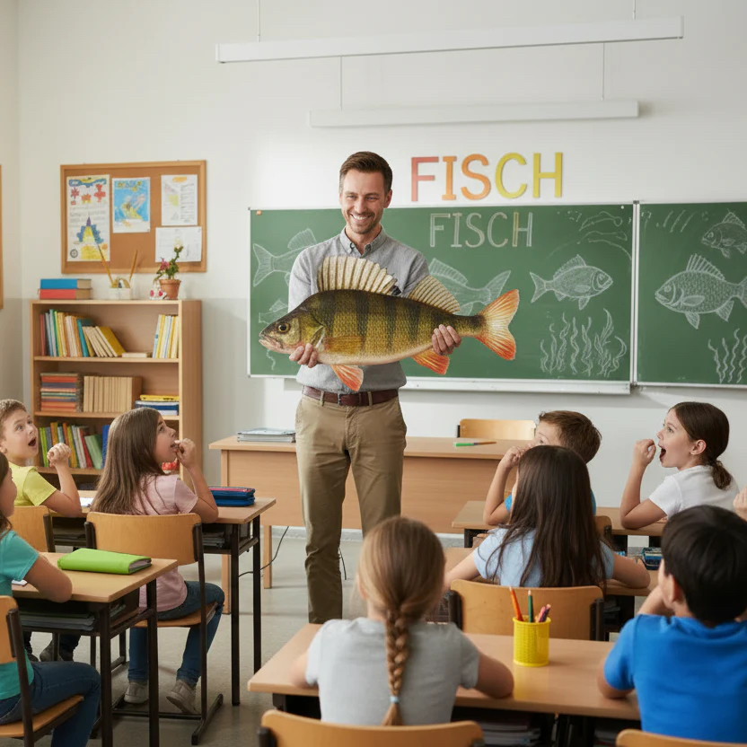 Der Barsch ist ein 77 cm großer Deko Fisch des www.DAFV.Shop und eignet sich auch sehr gut für Unterricht und Ausbildung.