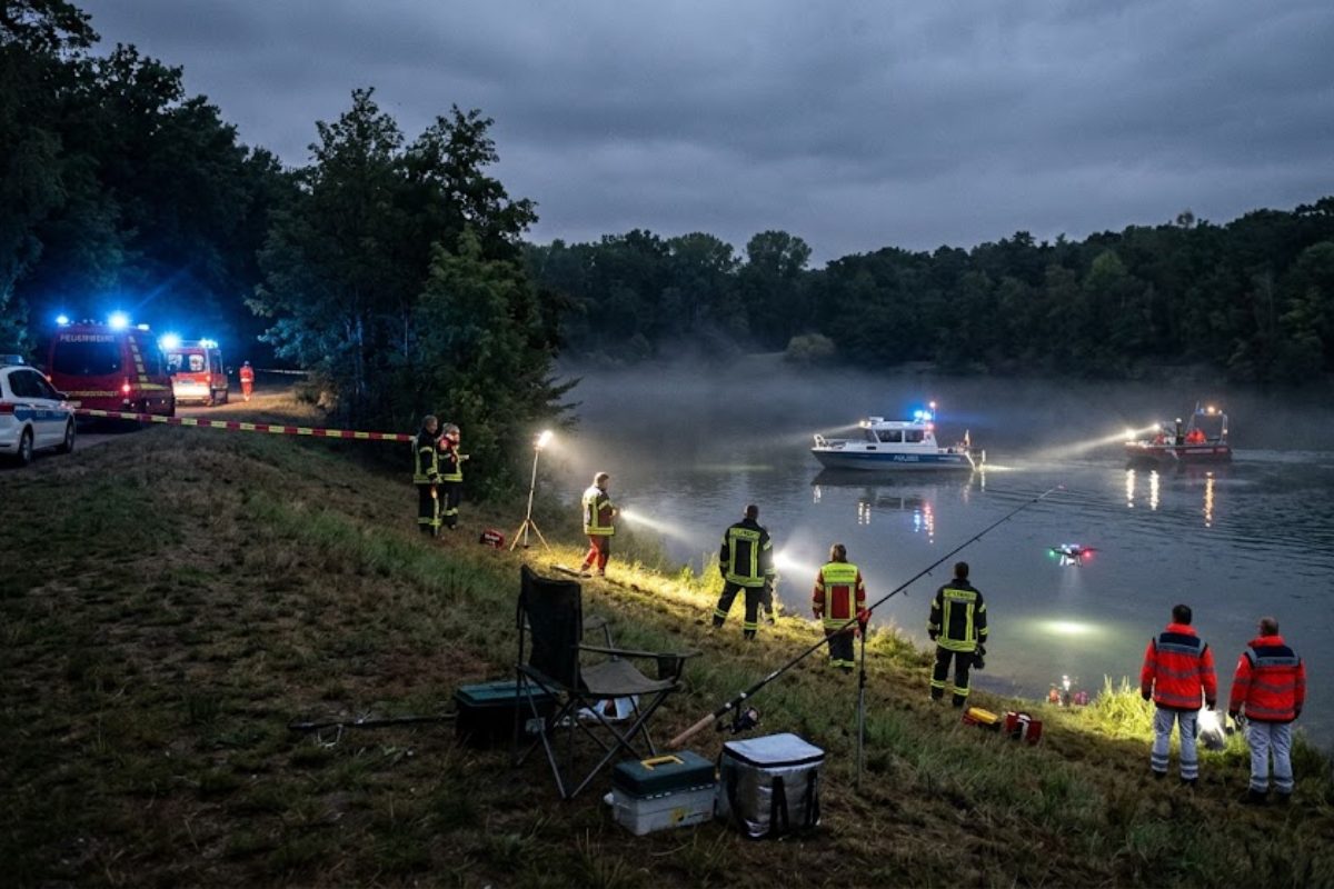 KI-generiert (Symbolbild):Am Montagabend kam es am Elsterstaubecken im Leipziger Stadtteil Hartmannsdorf zu einem umfangreichen Rettungseinsatz, der ein trauriges Ende nahm.