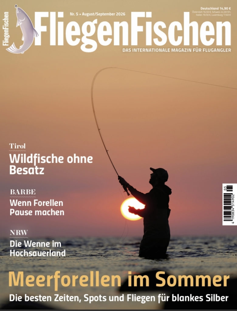 Heft-Cover der FliegenFischen 5/2026: Meerforellen im Sommer