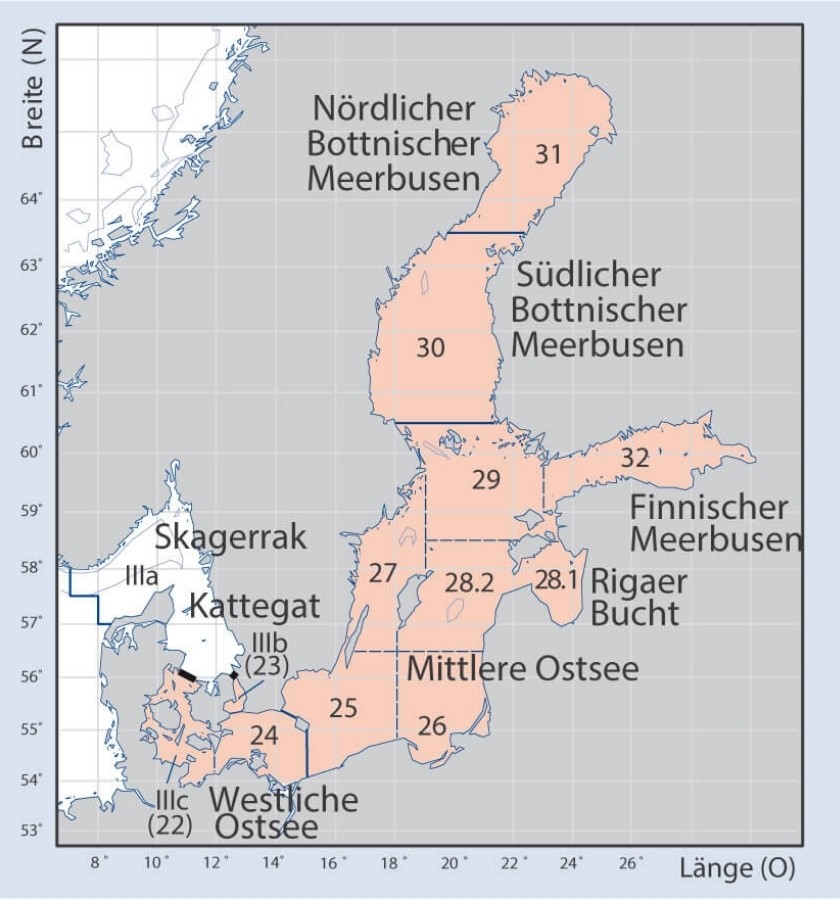 Karte der Untergebiete der Ostsee