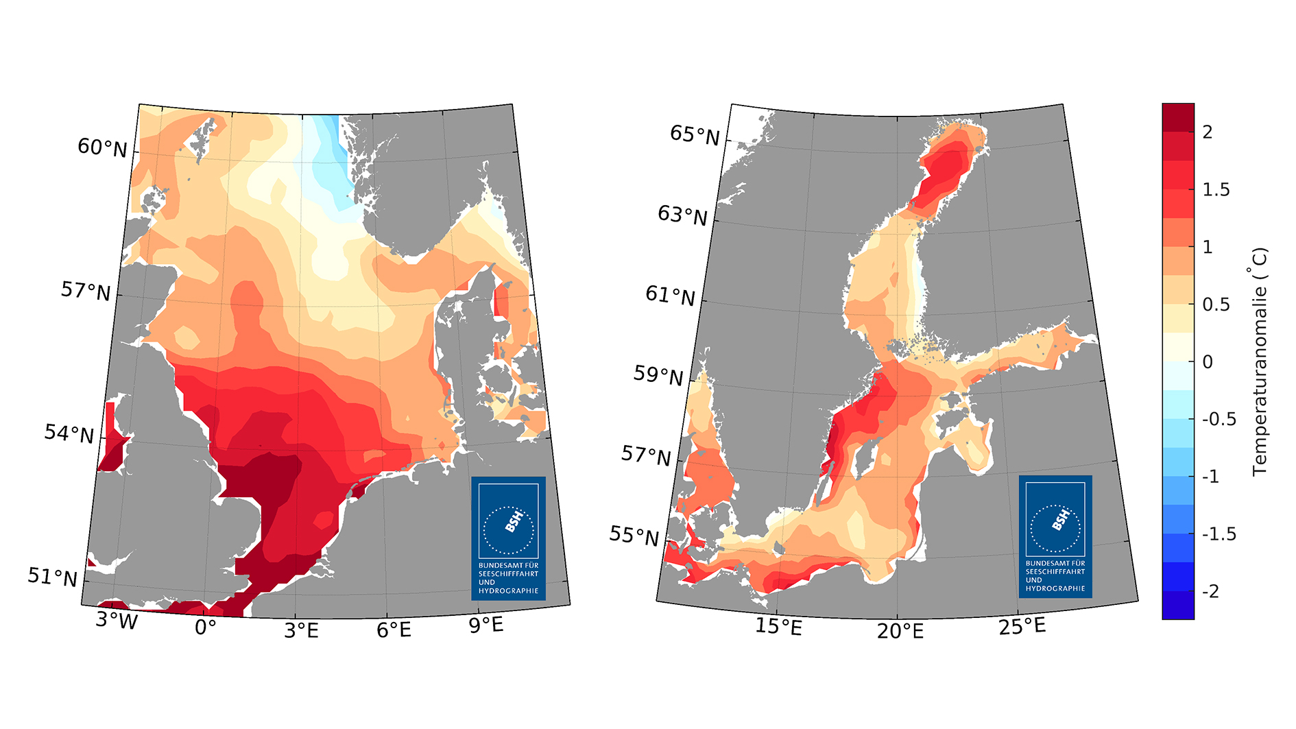 Abweichung Oberfläche Temperaturen Nordsee Sommer Wärme