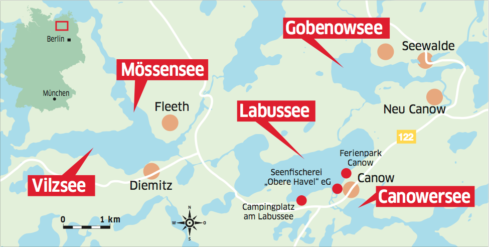 Der Labussee in Mecklenburg-Vorpommern ist einer von vielen fischreichen Gewässern der Mecklenburger Seenplatte.
