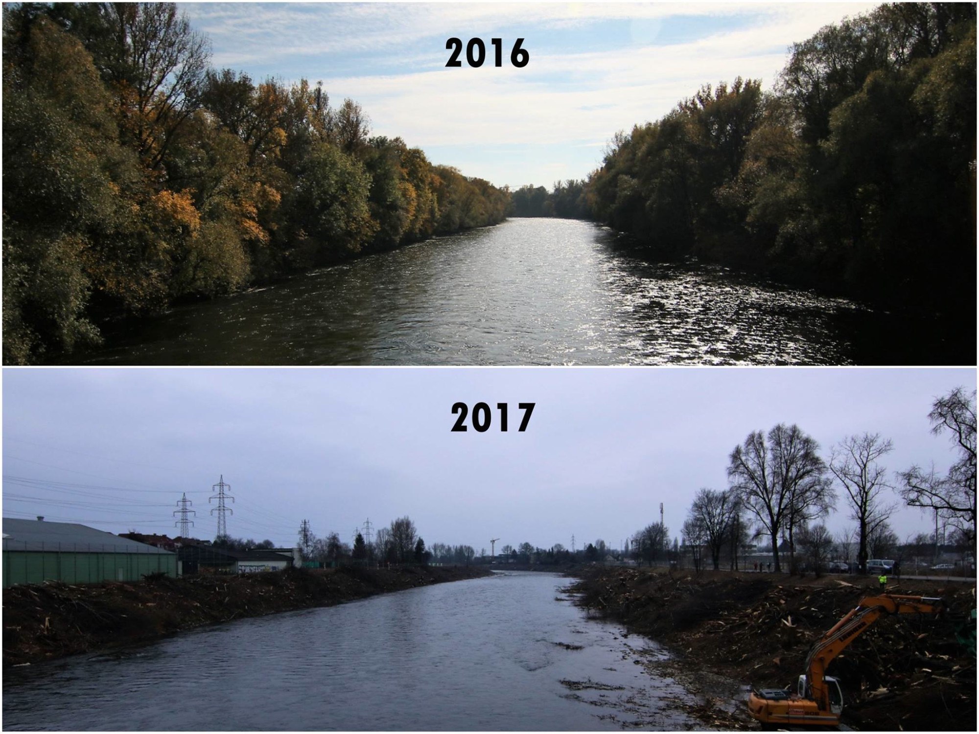 Das macht Wasserkraft innerhalb eines Jahres aus einem Gewässer! Eine Petition gegen Wasserkraft soll an der Mur in Graz schlimmeres verhindern!